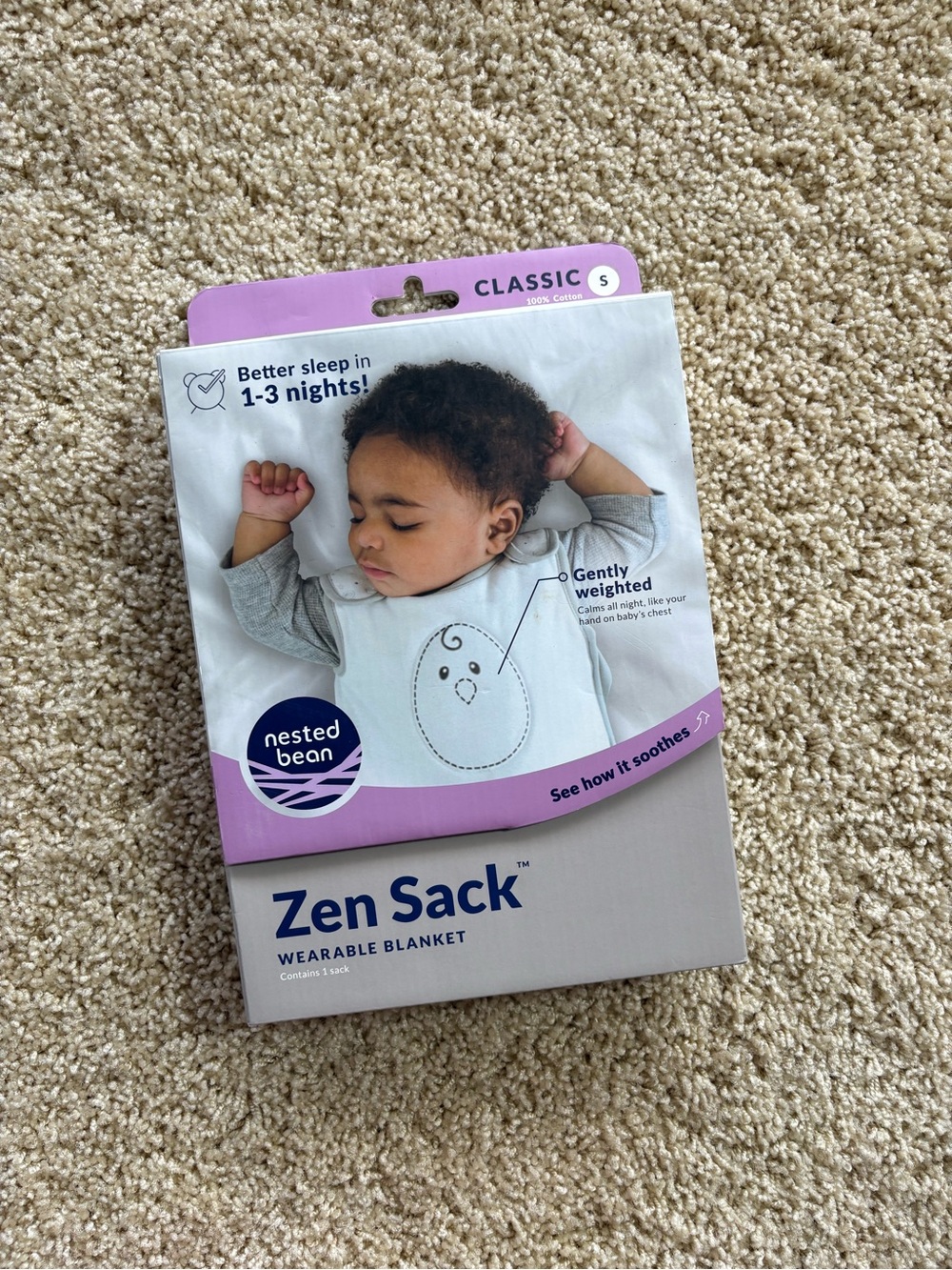 NIB Nested Bean Zen Sack Classic 100% Cotton Wearable Blanket Small 0-6M TOG 1.0